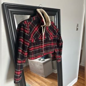 Levi's Red and Black Plaid Jean Jacket